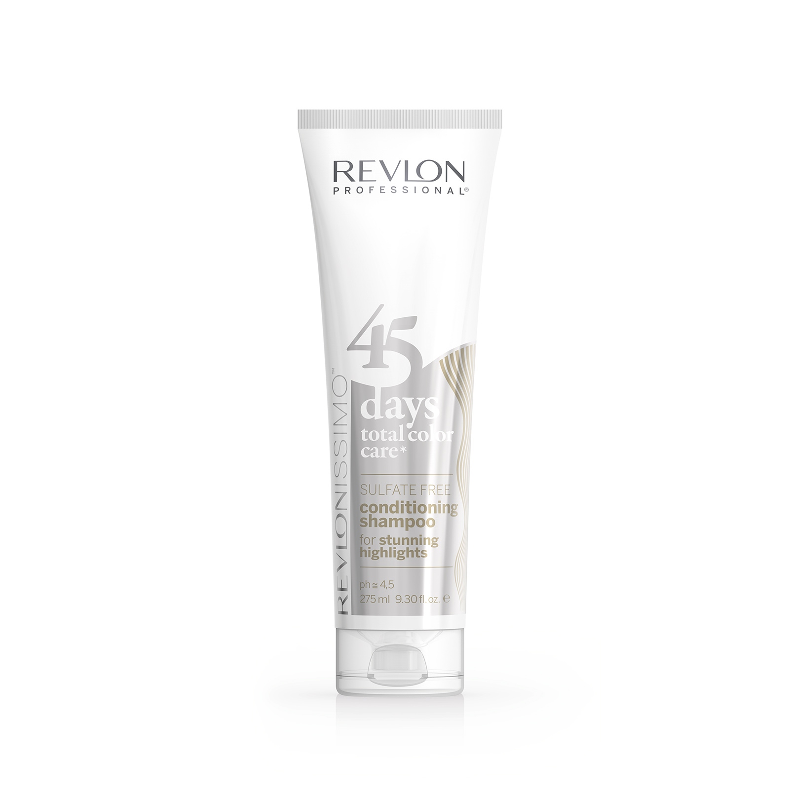 Шампуни для волос:  REVLON Professional -  Шампунь-кондиционер для светлых холодных оттенков, мелированных или седых волос 45 Days Shampoo STUNNING HIGHLIGHTS (275 мл)